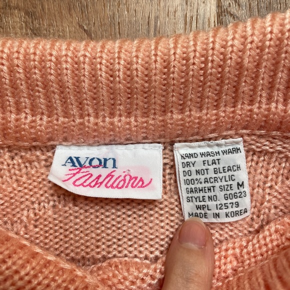 VTG 80s Avon Fashions Kawaii Collar Sweater Pink Floral‎ Embroidered Retro - Picture 5 of 10